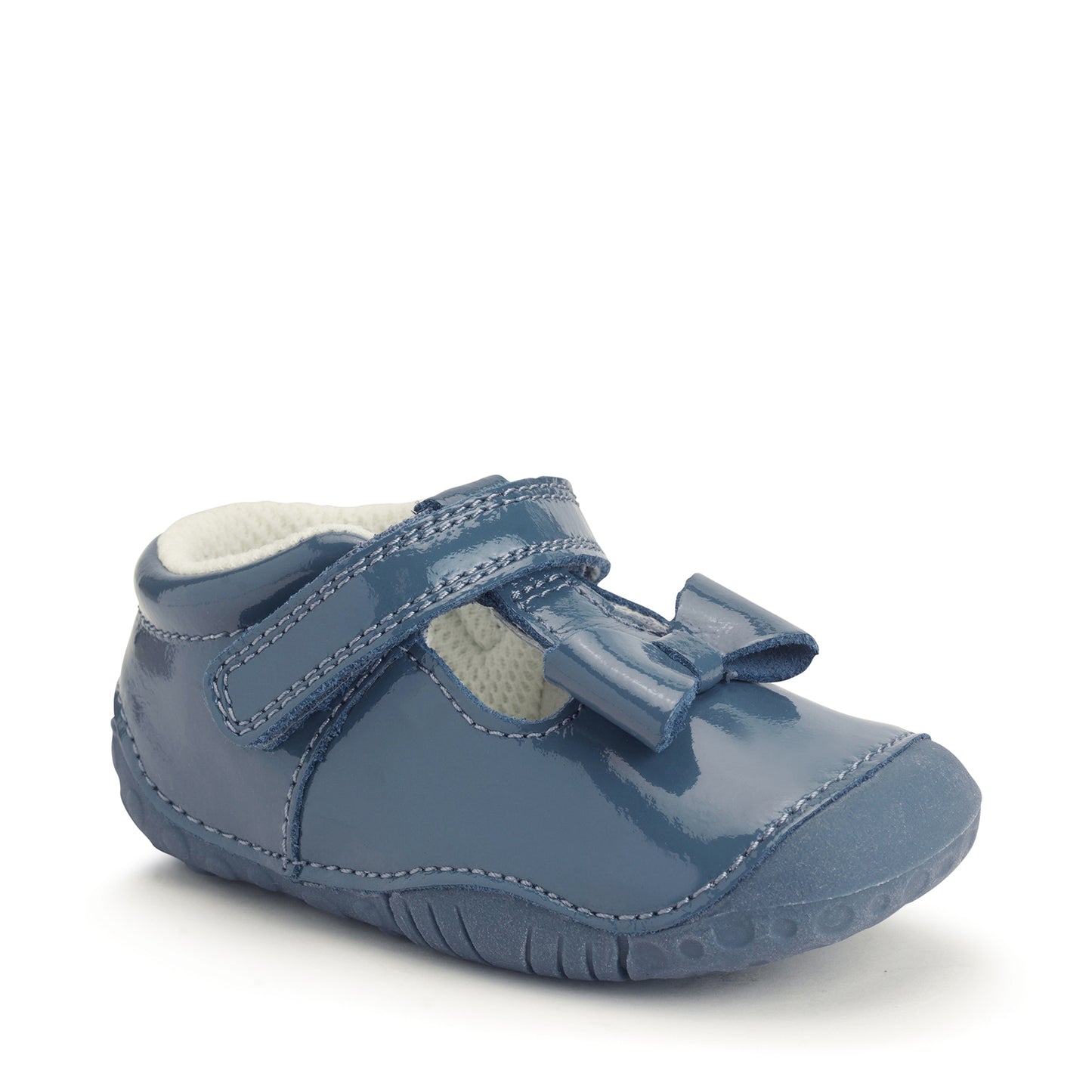 Wiggle Nubuk China Blue Patent Leather Girl's Riptape Pre-walker Shoe