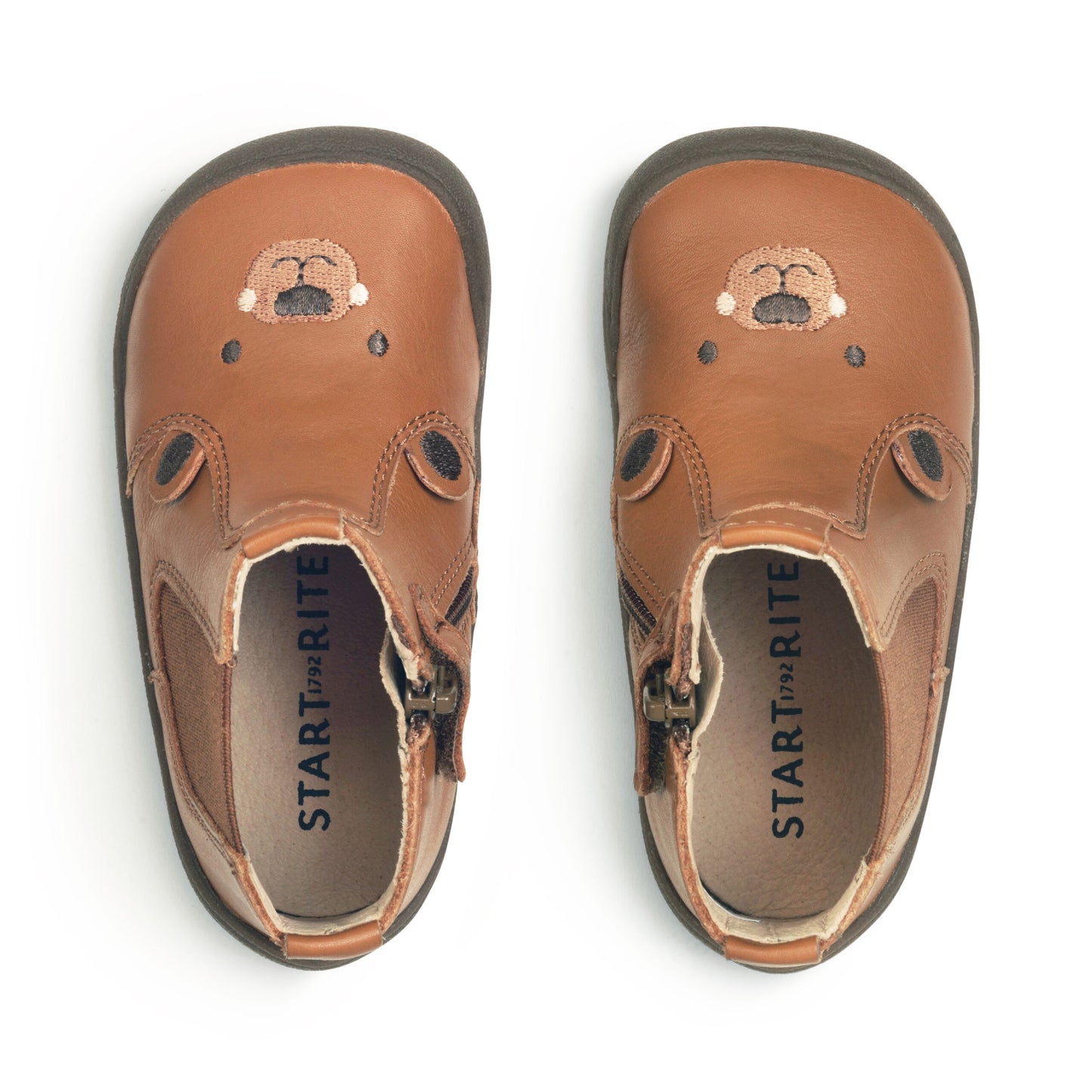 Rustle Tan Leather Bear Zip-up First Walking Boots