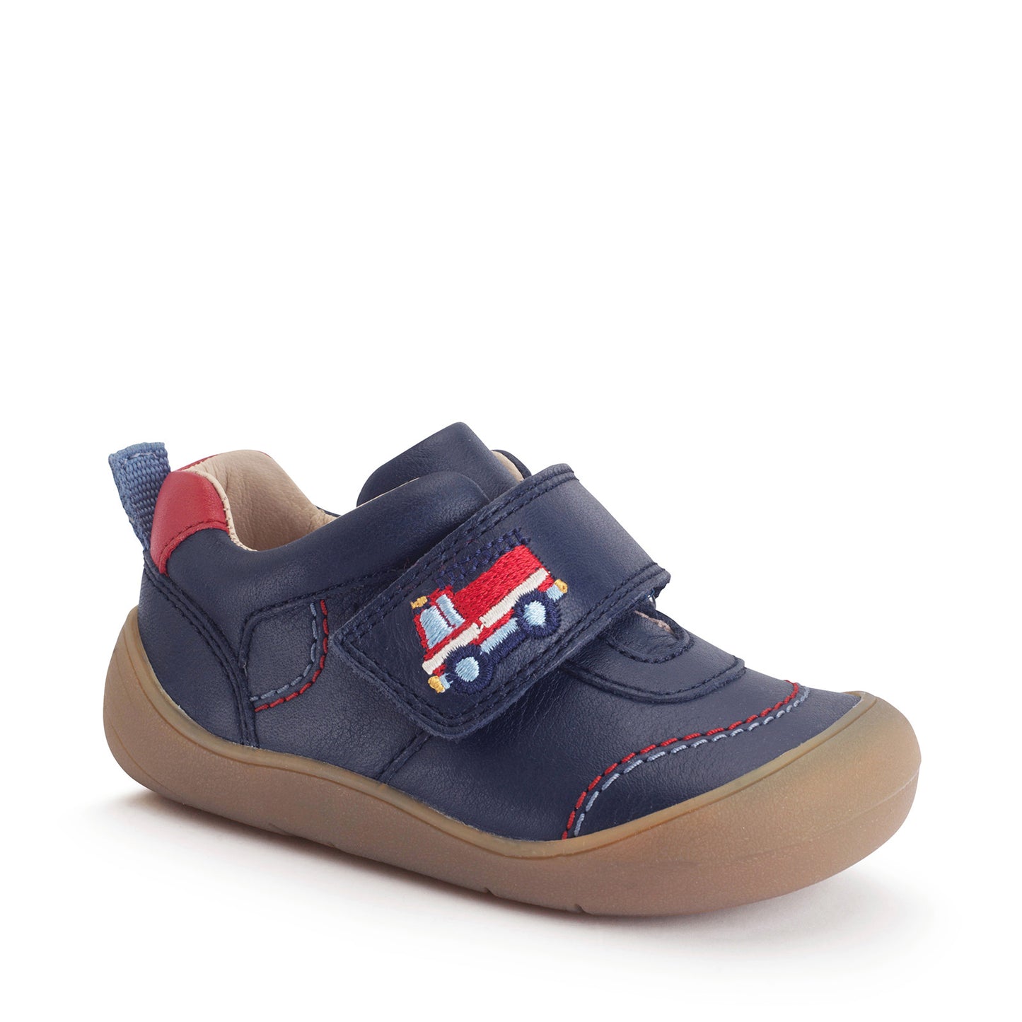 Harvest Navy Leather Casual Shoe With Fire Engine Motif