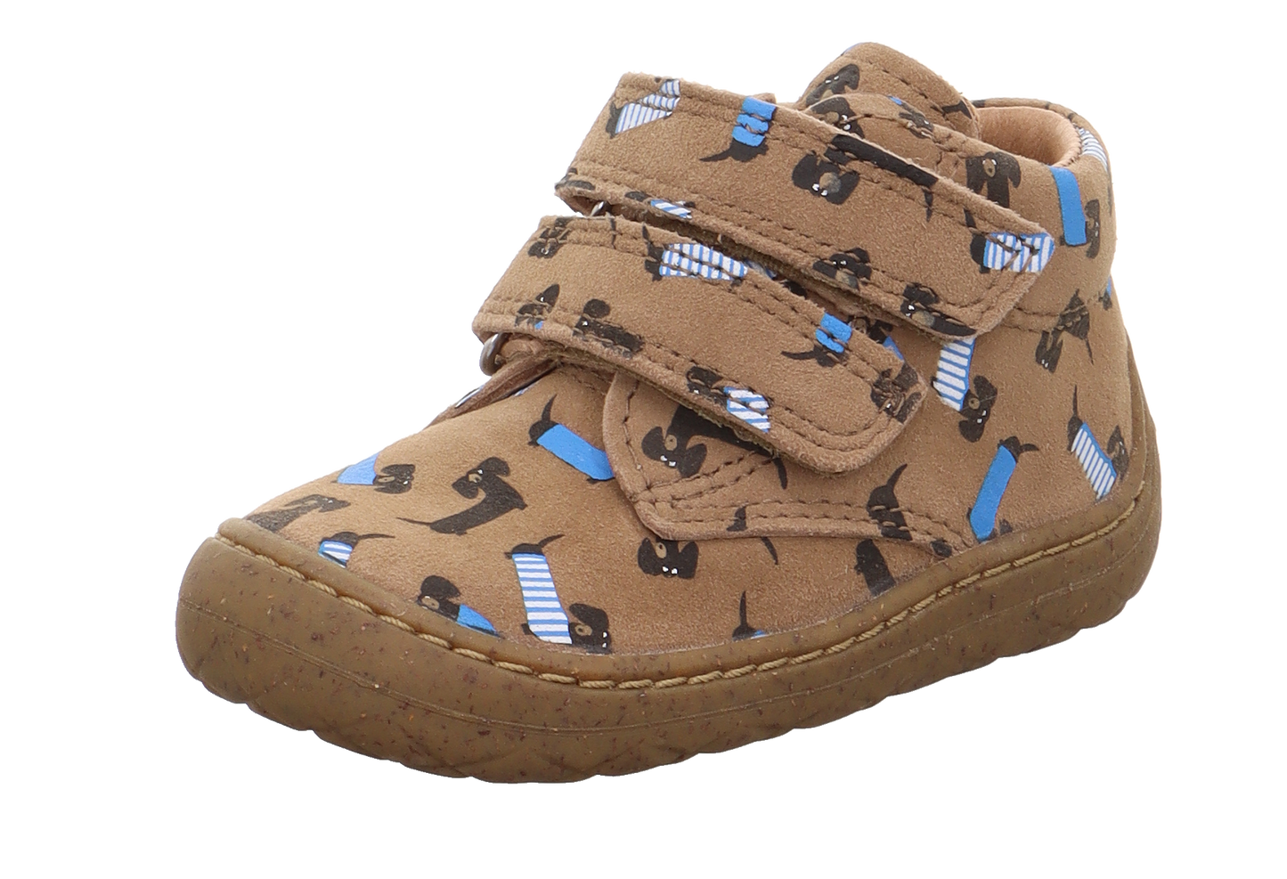 Saturnus Sausage Dog Print Brown Leather First Walking Boot