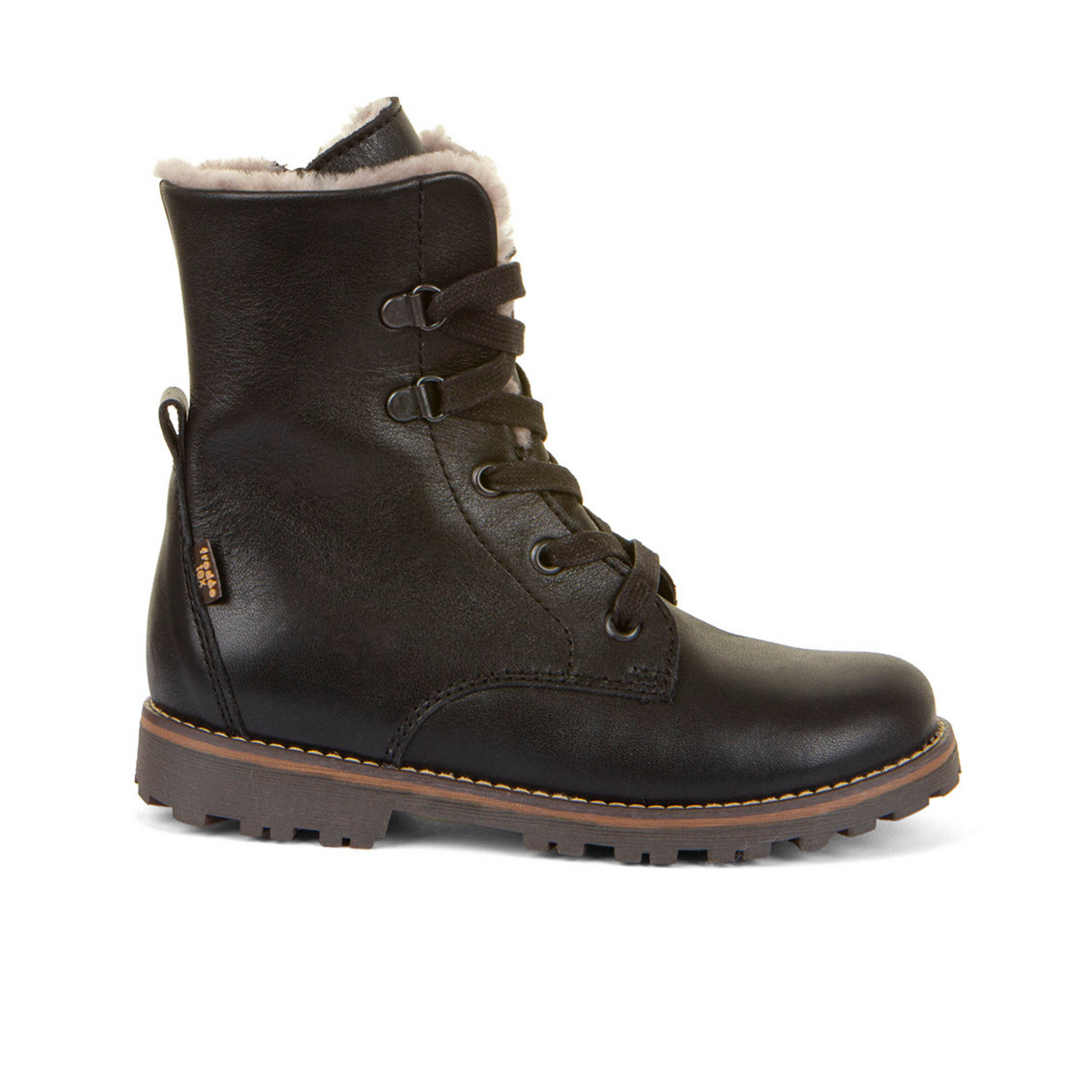 Maxine Tex Furry Waterproof Black Leather Warm Lined Lace Up Boot