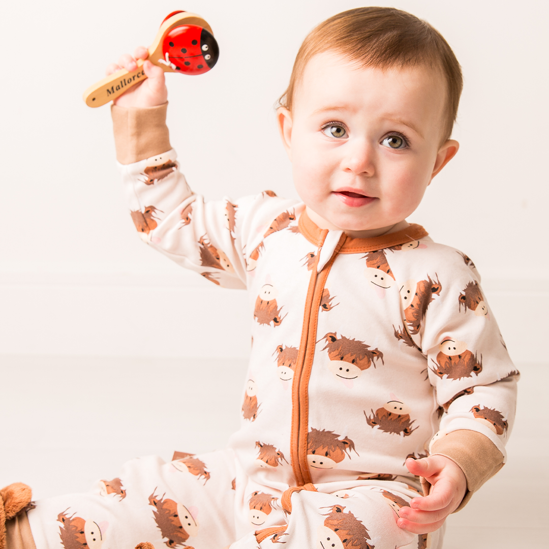 Neutral Hamish The Cow Zip-Up Romper