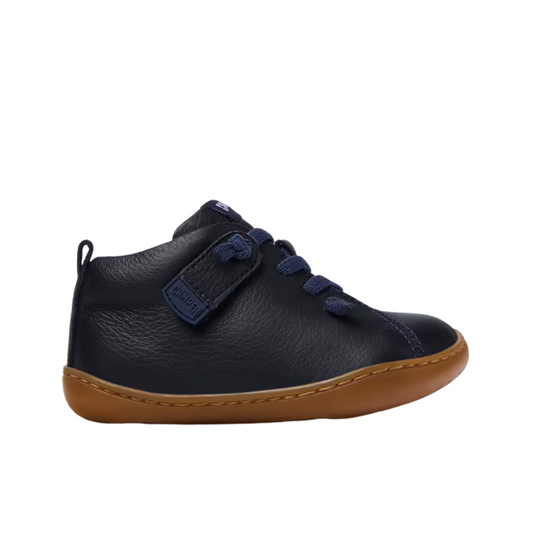 Peu Cami Navy Blue Leather Elastic Lace First Walker Shoe