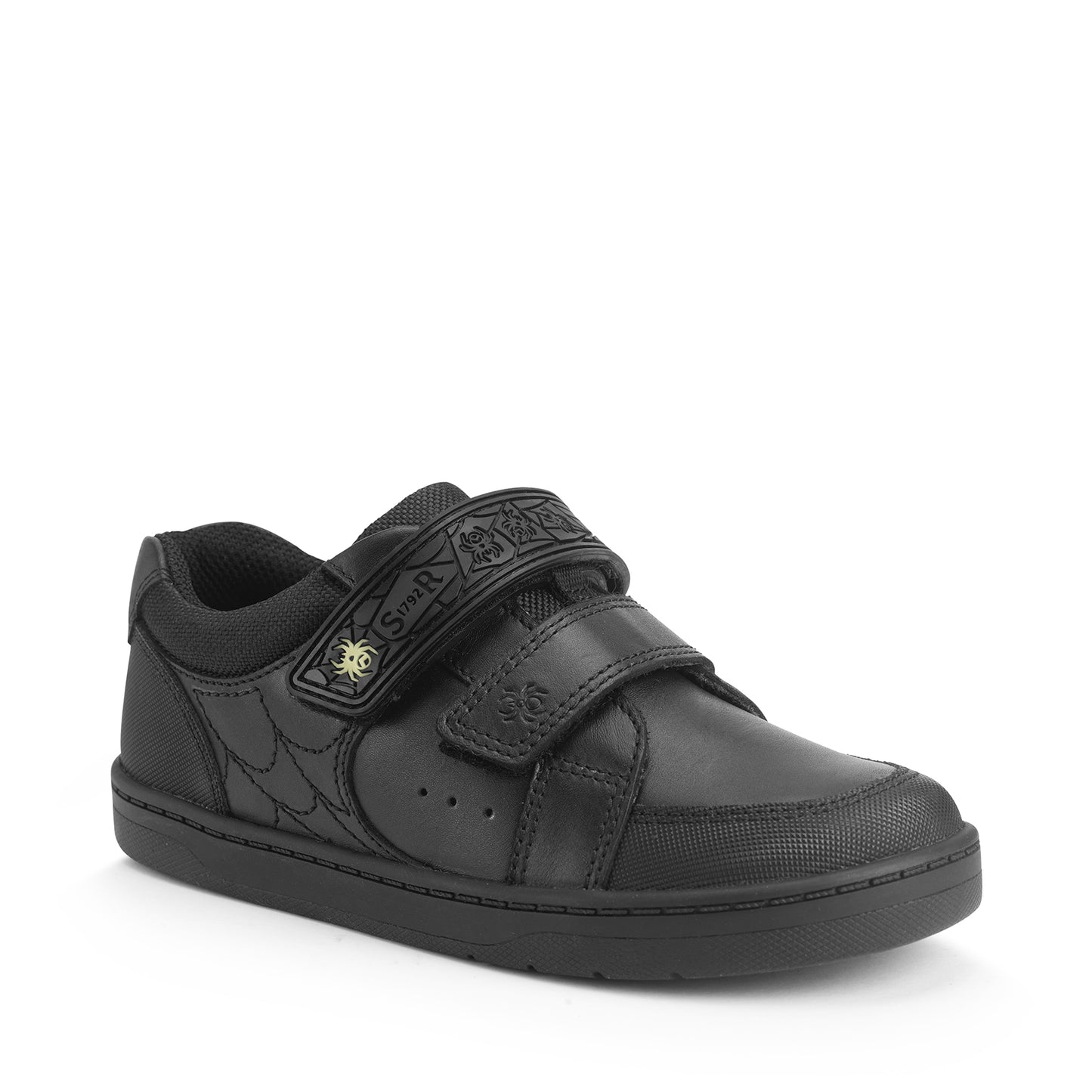 Spider Web Black Leather Boys School Shoe