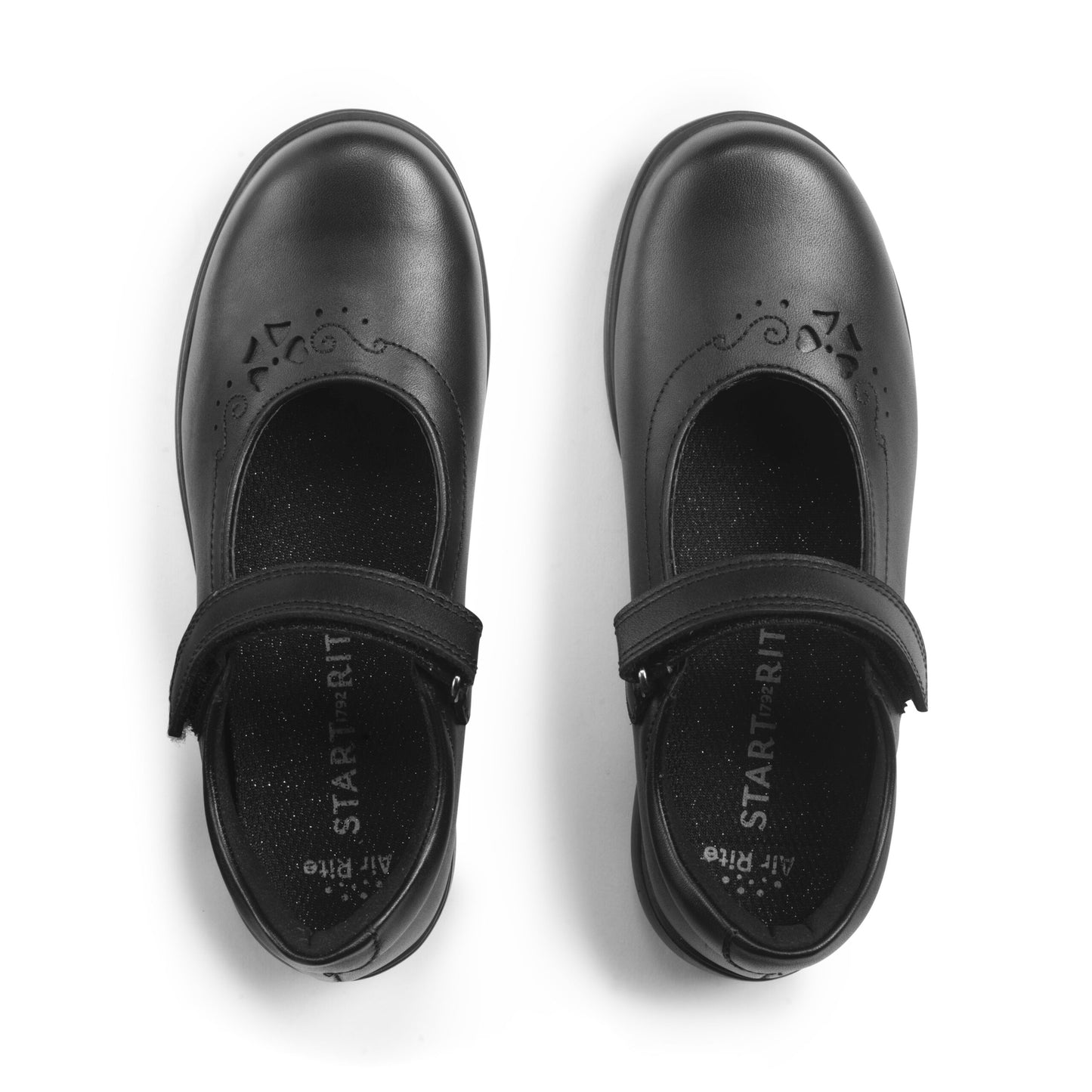 Glisten Black Leather T-Bar Girls School Shoe
