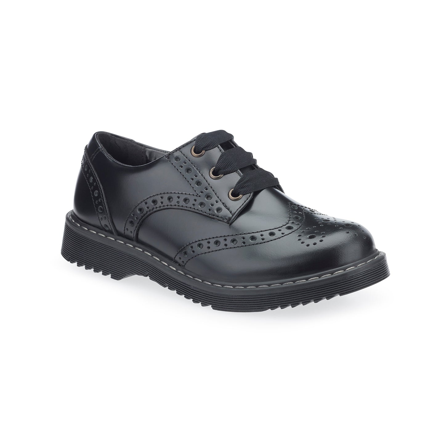 Impulsive Black Leather Lace-up Girls School Shoe