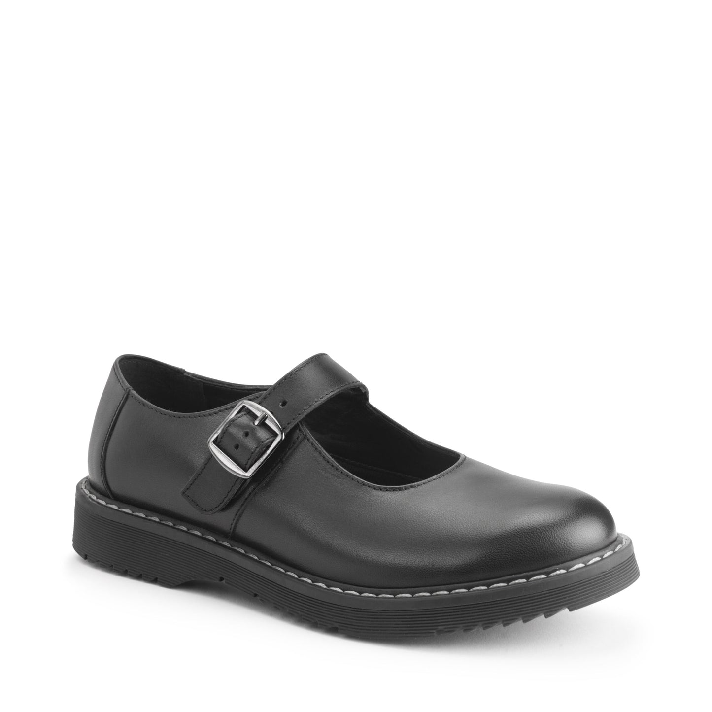 Embrace Black Leather Buckled Girls School Shoe
