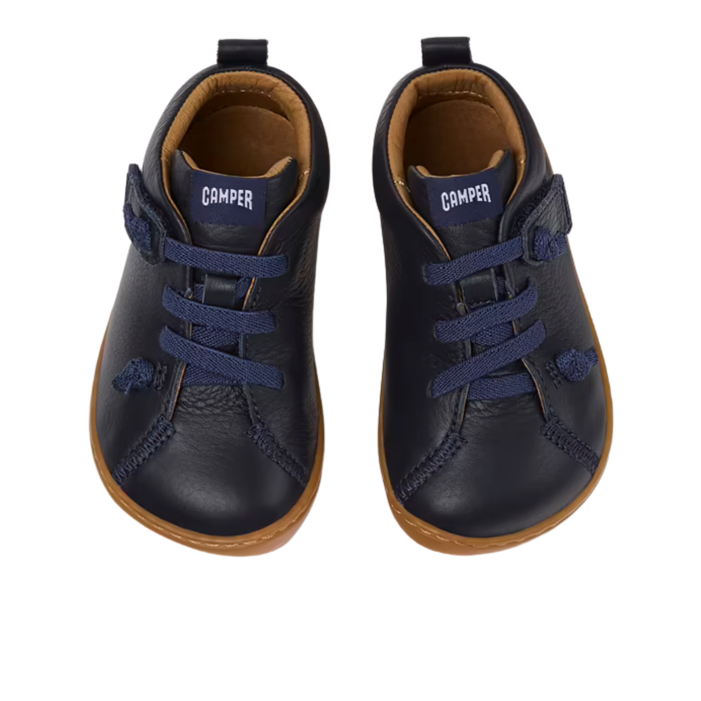 Peu Cami Navy Blue Leather Elastic Lace First Walker Shoe
