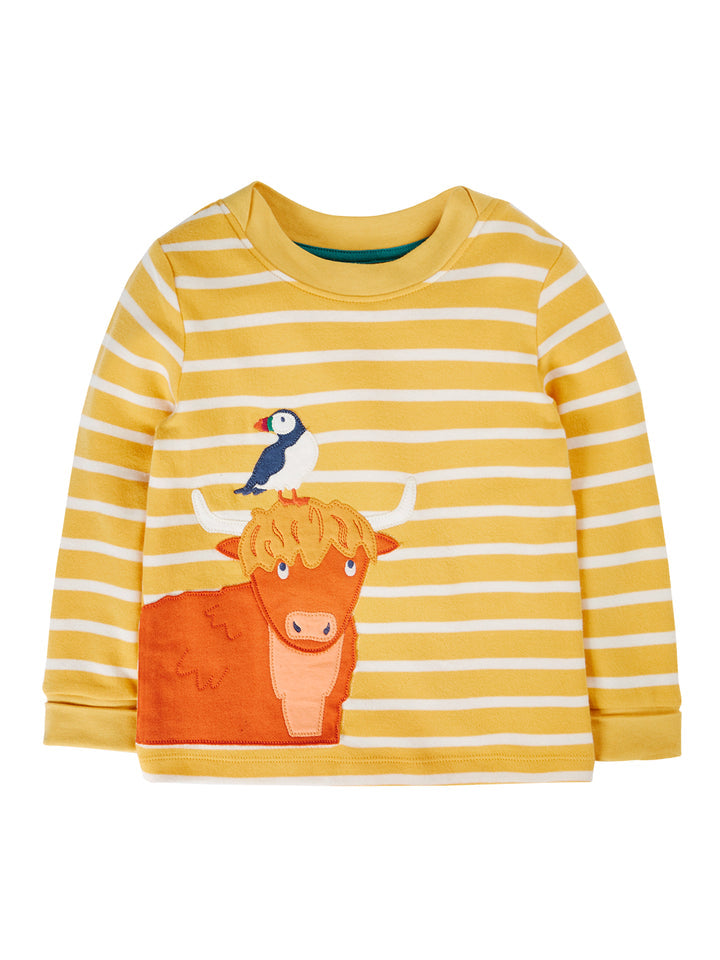 Easy On Long Sleeve Yellow Breton Stripe Highland Cow