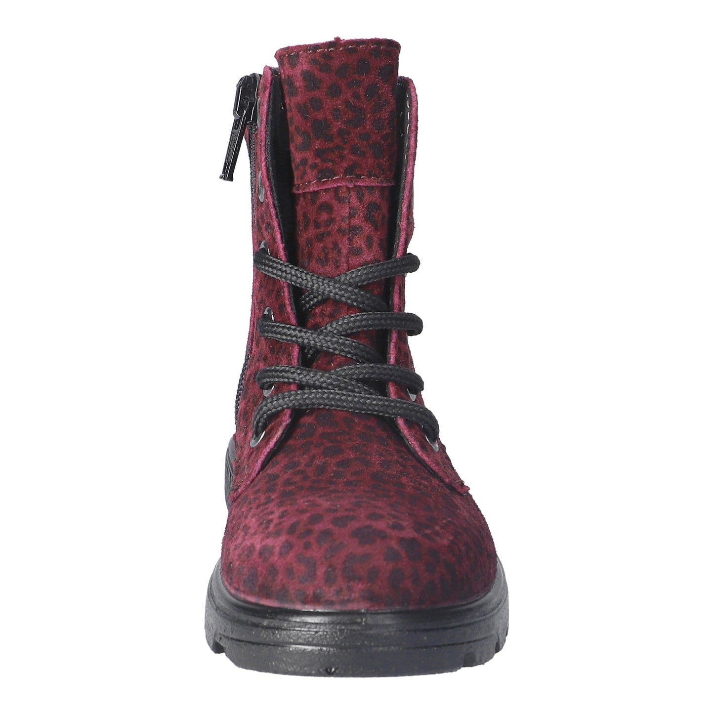 Anni Waterproof Warm Lined Girls Lace And Zipped Merlot Leopard Print Boot