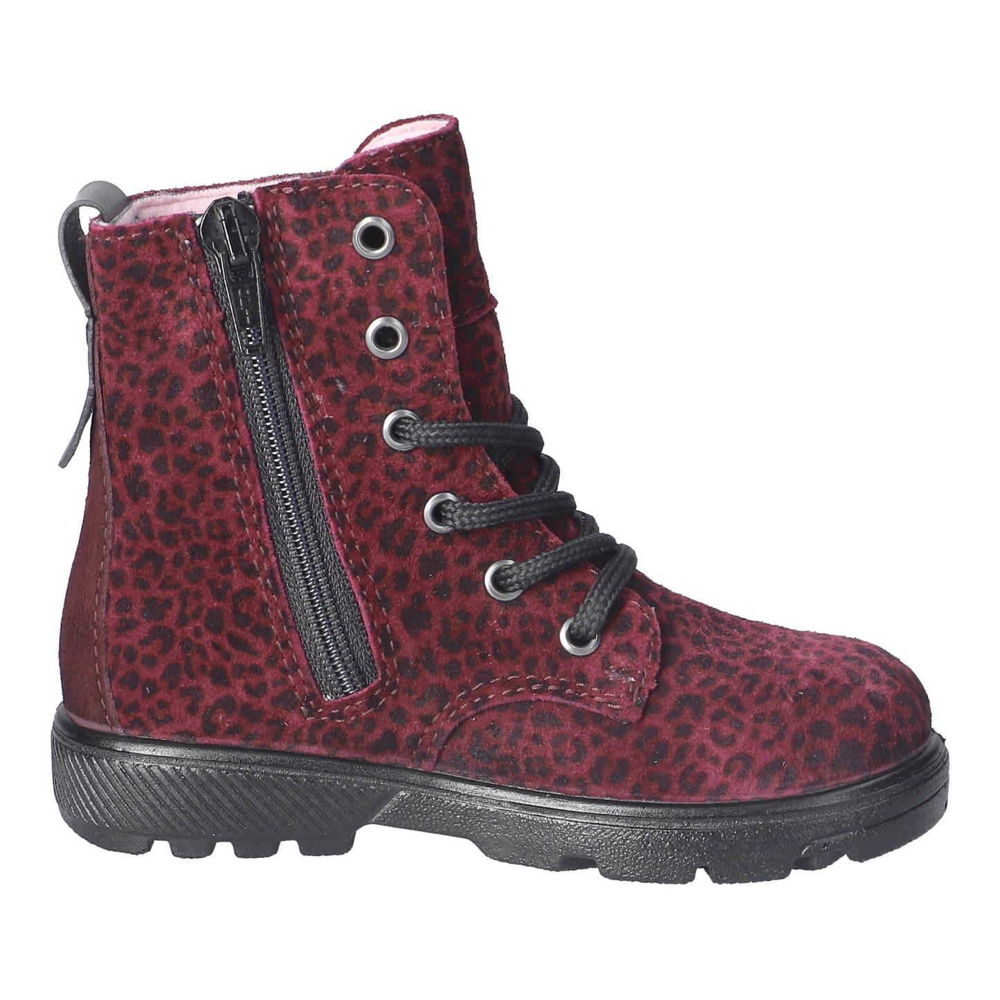 Anni Waterproof Warm Lined Girls Lace And Zipped Merlot Leopard Print Boot