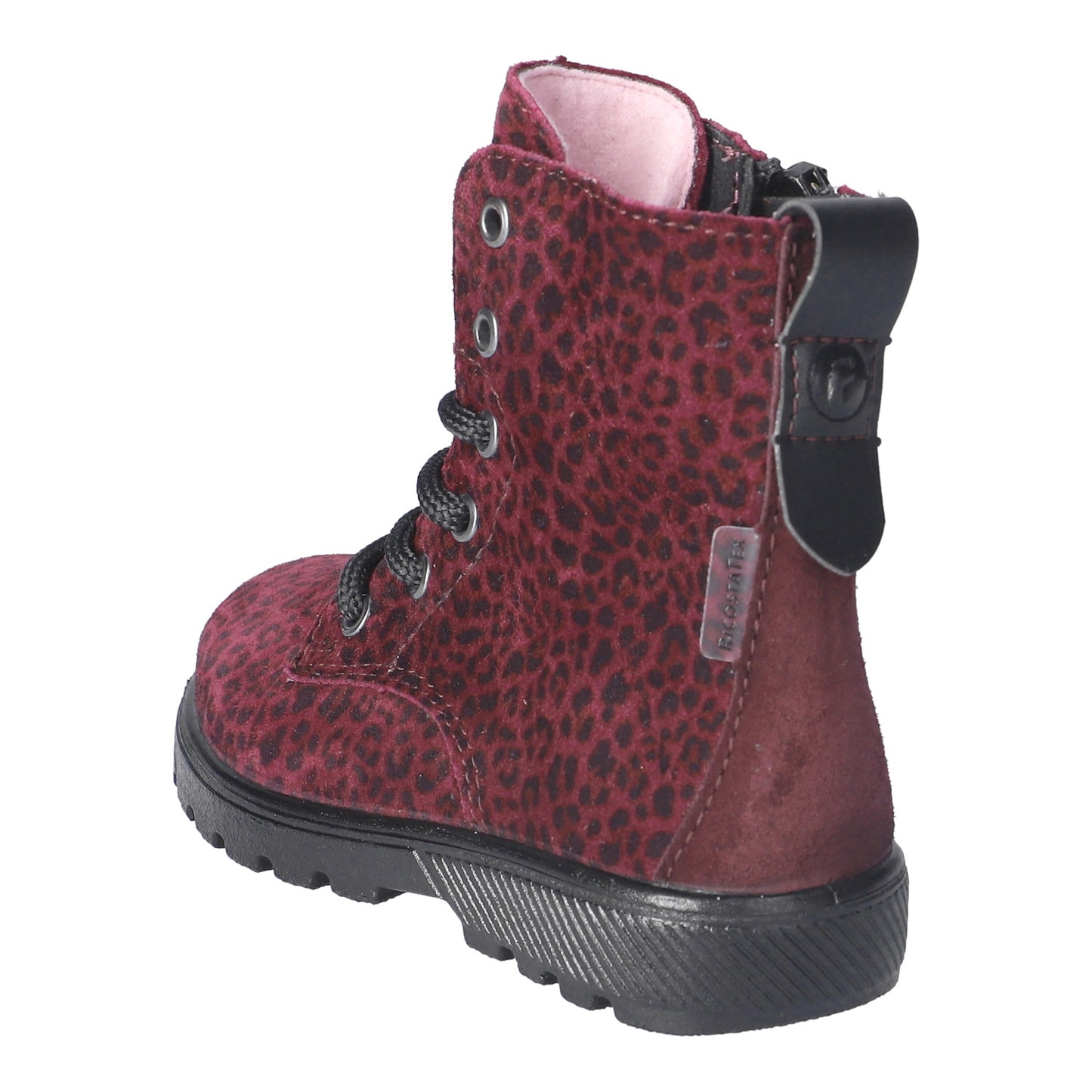 Anni Waterproof Warm Lined Girls Lace And Zipped Merlot Leopard Print Boot