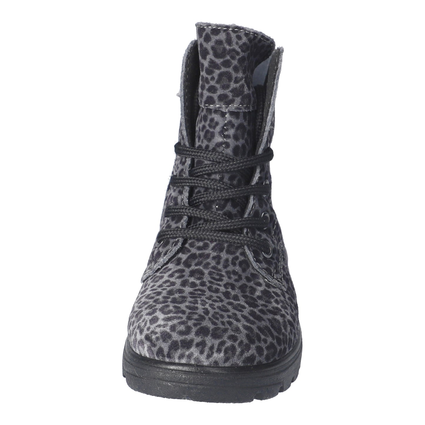 Anni Waterproof Warm Lined Girls Lace And Zipped Charcoal Leopard Print Boot