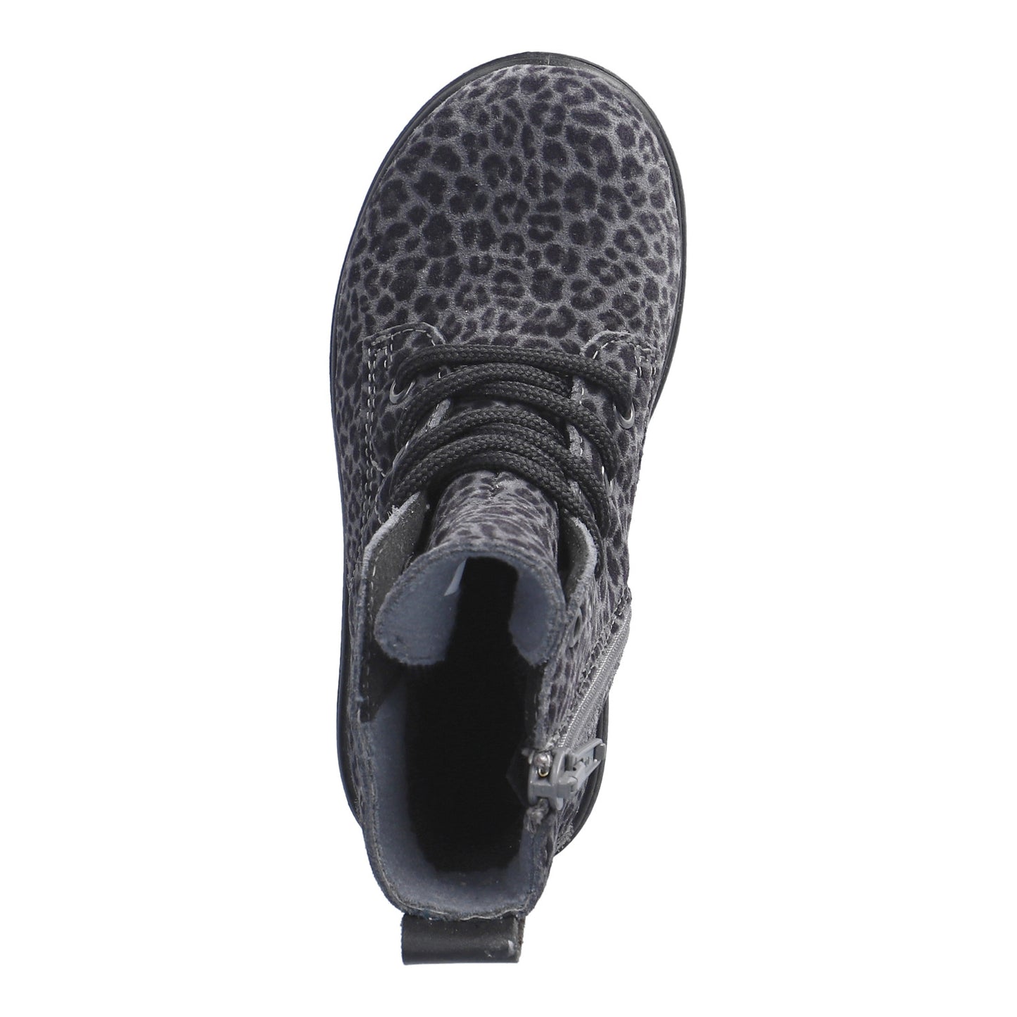 Anni Waterproof Warm Lined Girls Lace And Zipped Charcoal Leopard Print Boot