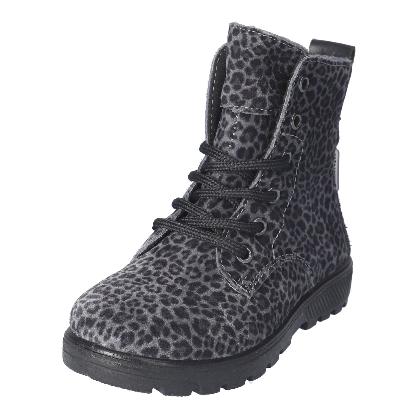 Anni Waterproof Warm Lined Girls Lace And Zipped Charcoal Leopard Print Boot