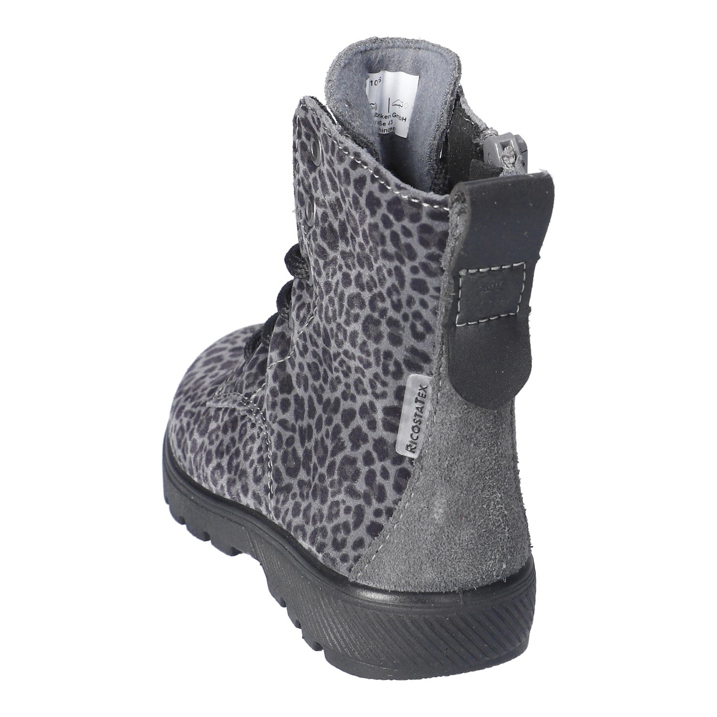 Anni Waterproof Warm Lined Girls Lace And Zipped Charcoal Leopard Print Boot