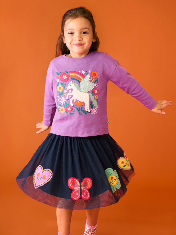 Bethany Applique Long Sleeve Top Periwinkle Pegasus