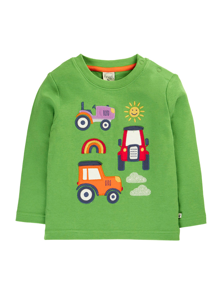 Adventure Applique Long Sleeve Top Green Tractors