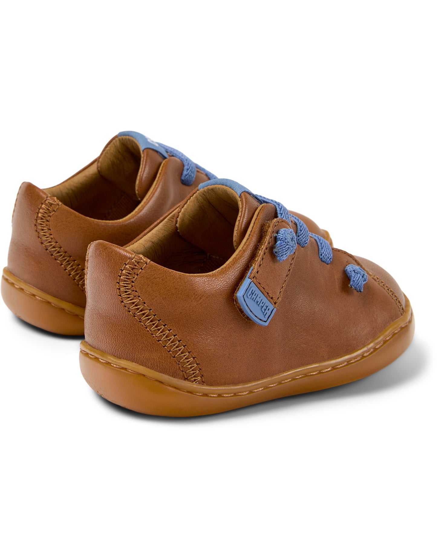 Peu Cami Tan Brown Leather Elastic Lace First Walker Shoe
