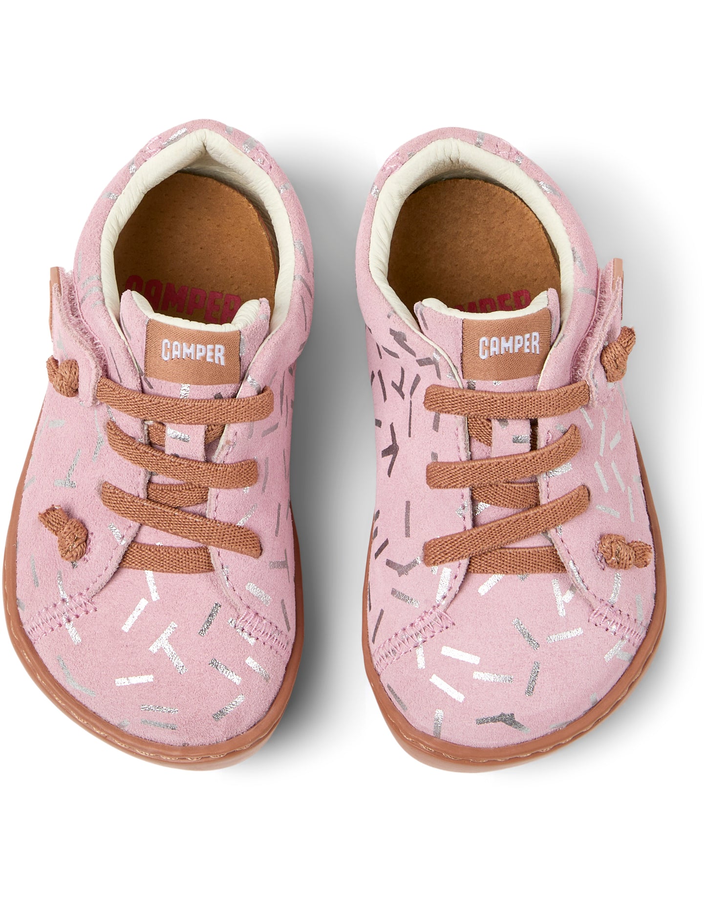 Peu Cami Pink Confetti Nubuk Elastic Lace First Walker Shoe