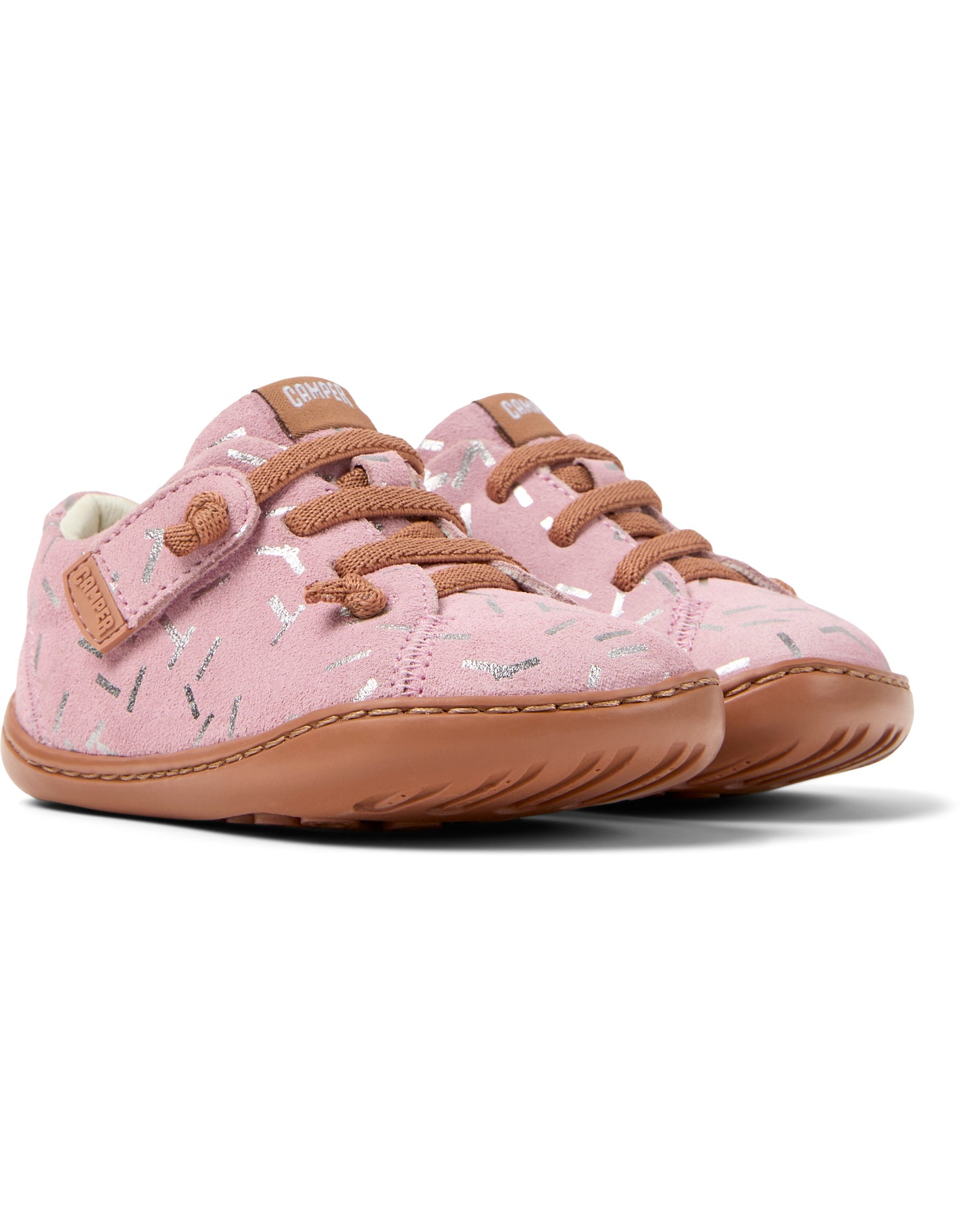 Peu Cami Pink Confetti Nubuk Elastic Lace First Walker Shoe