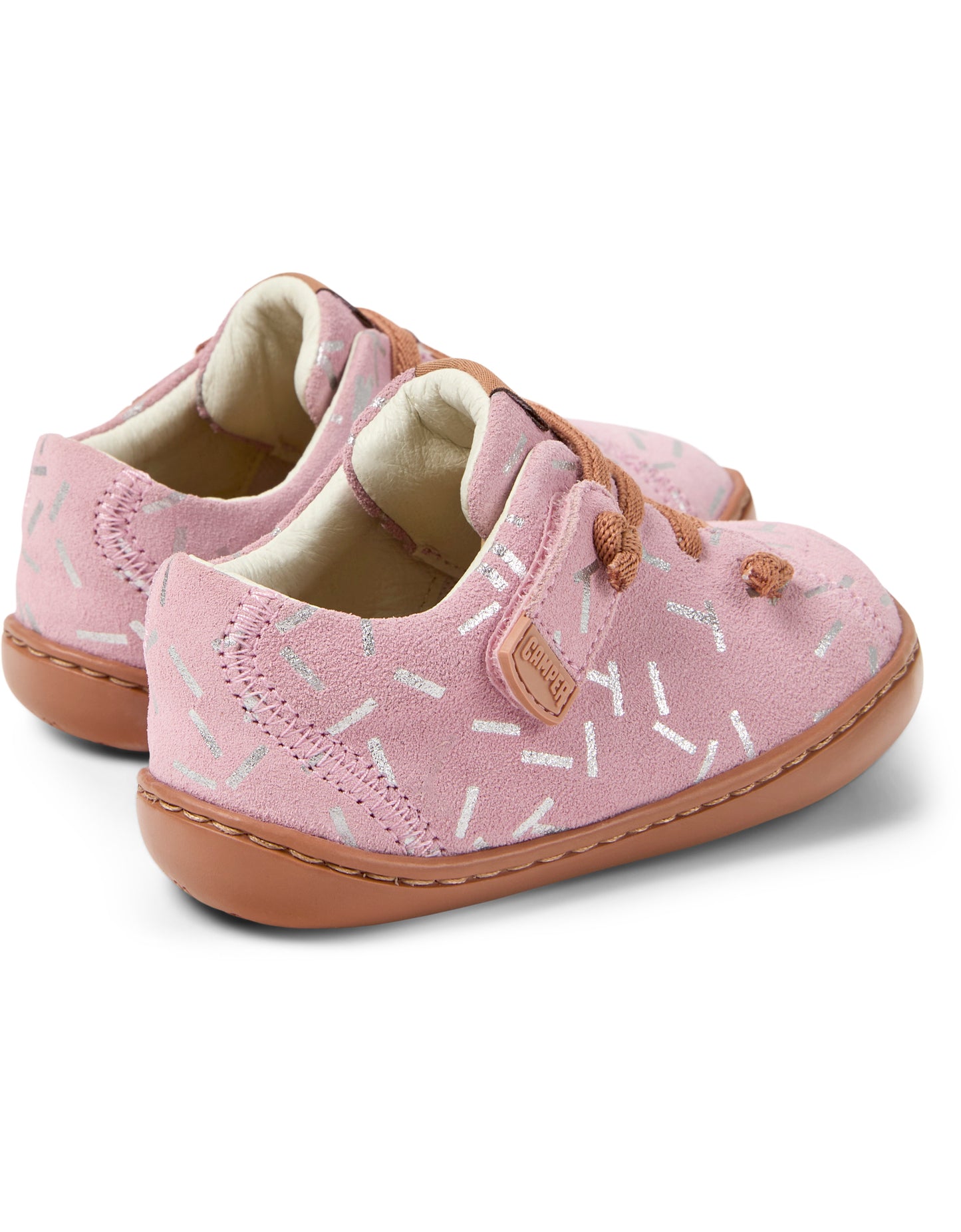 Peu Cami Pink Confetti Nubuk Elastic Lace First Walker Shoe