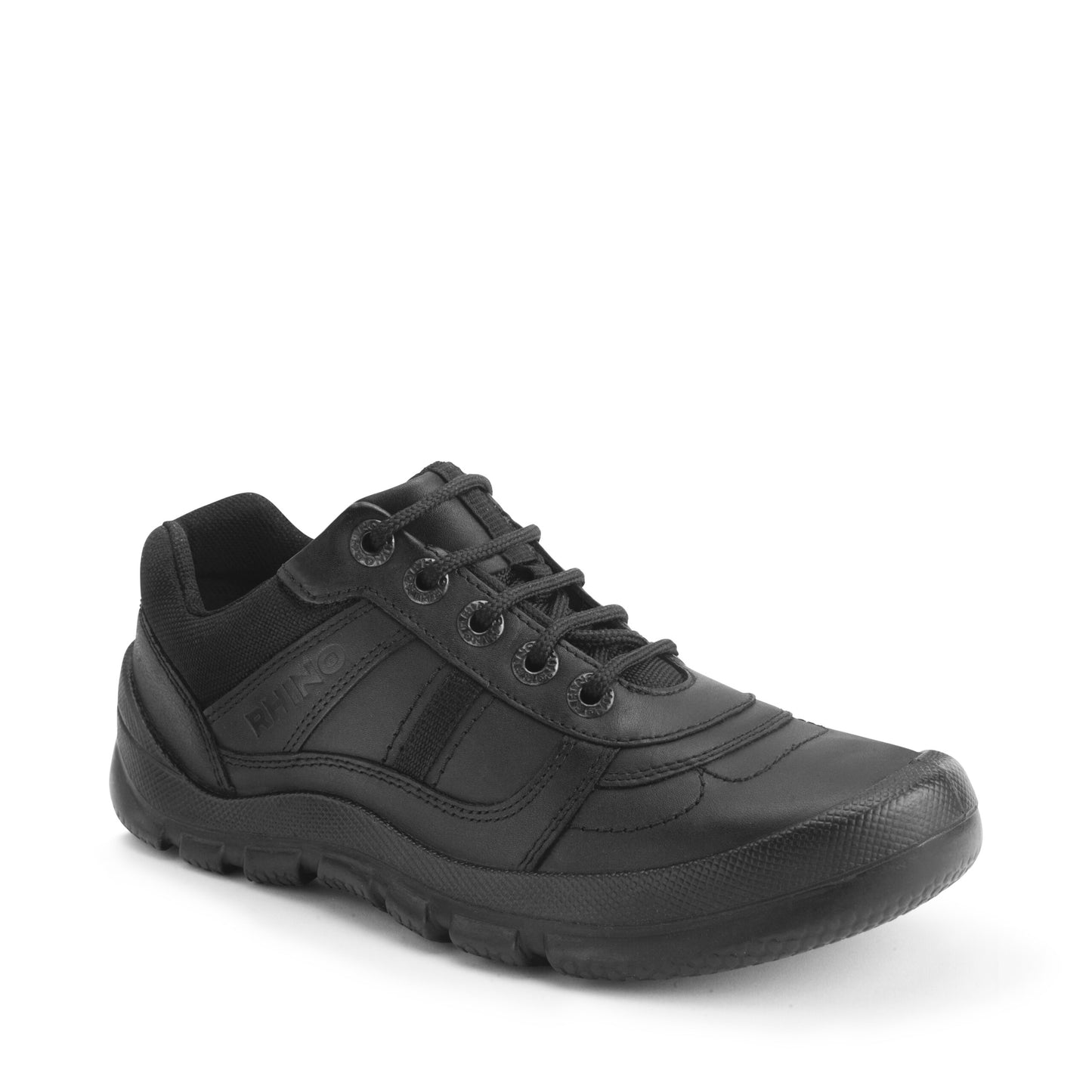 Rhino Sherman Black Leather Lace-up Boys School Shoe