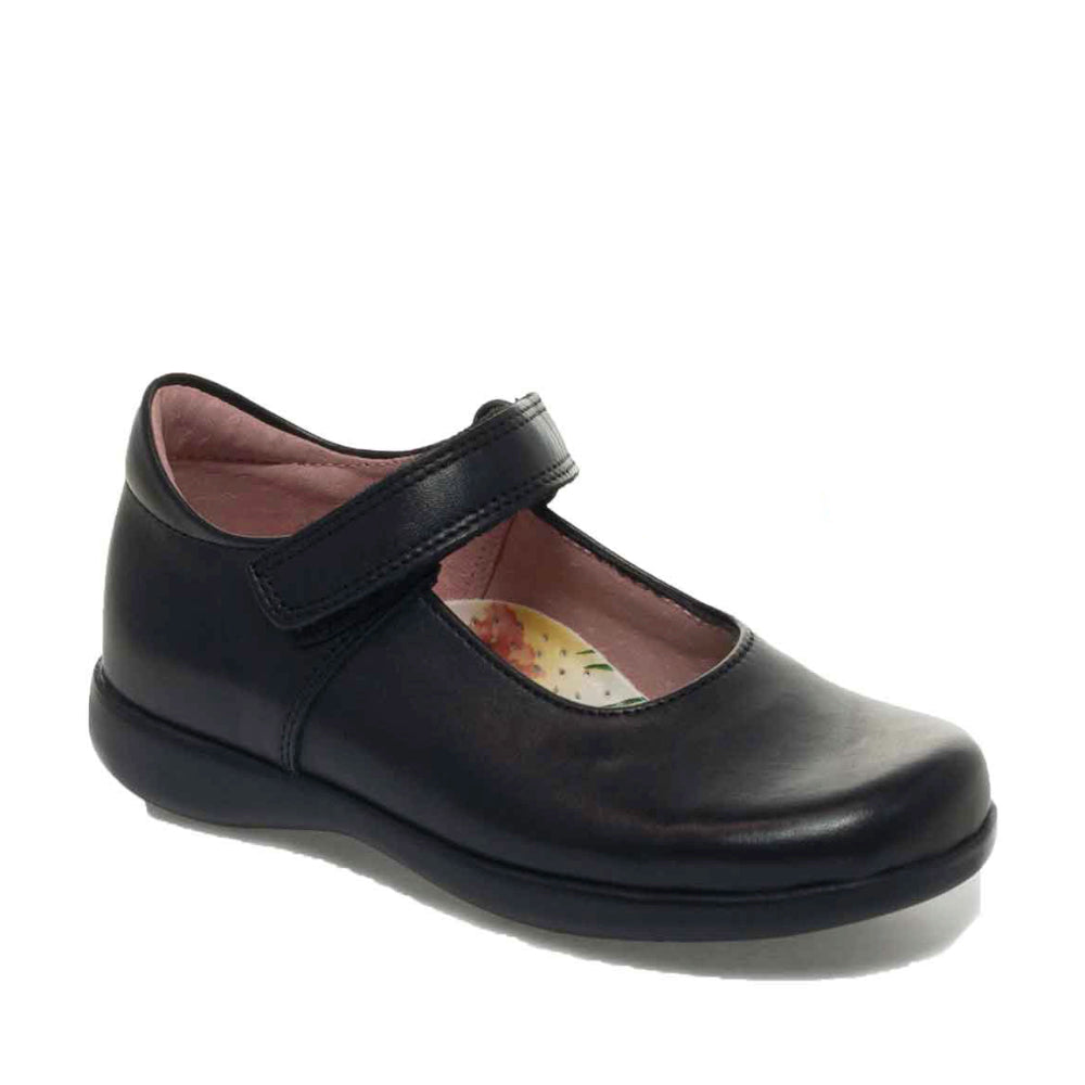 Bea Black Leather Mary-Jane Girls School Shoe