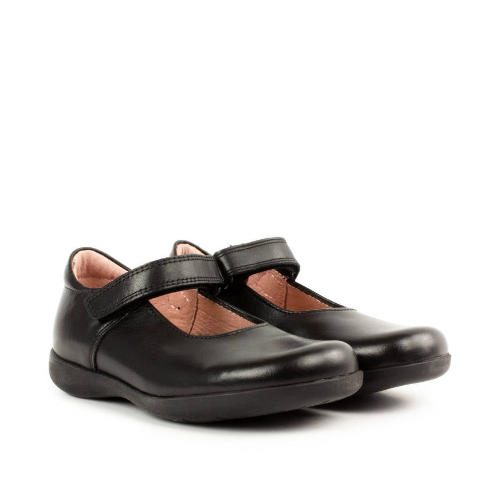 Bea Black Leather Mary-Jane Girls School Shoe