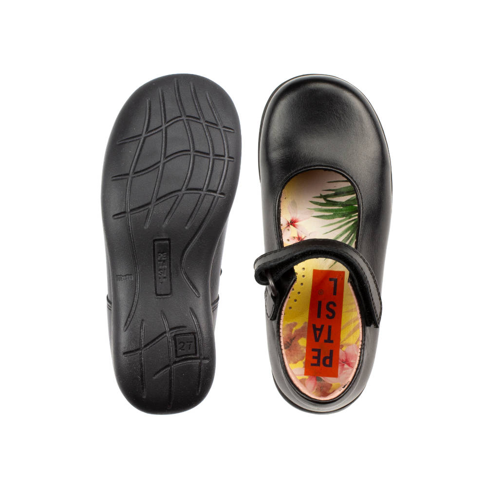 Bea Black Leather Mary-Jane Girls School Shoe