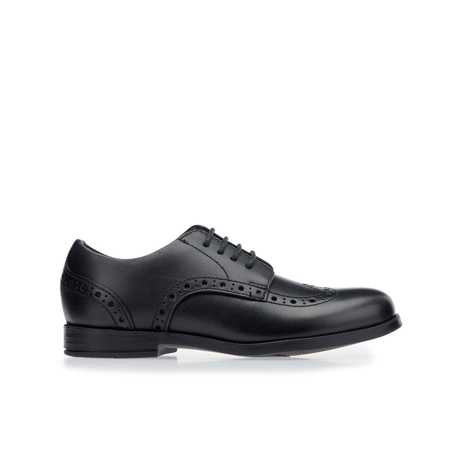 Brogue Pri Black Leather Lace-up Girls or Boys School Shoe