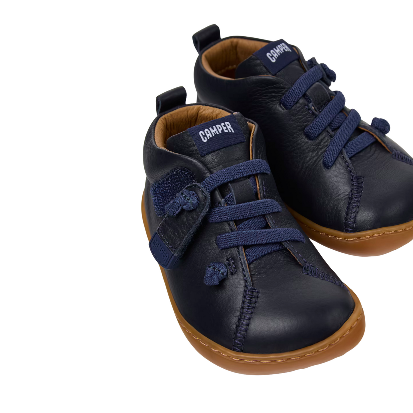 Peu Cami Navy Blue Leather Elastic Lace First Walker Shoe