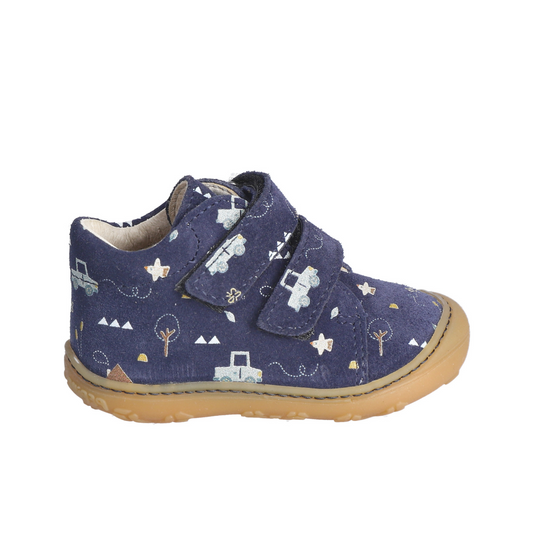 Carly Navy Car Print Nubuk Leather Soft Sole First Shoe