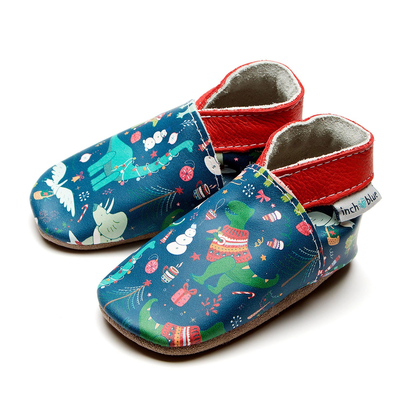 Christmas Dinosaur Leather Soft Soles