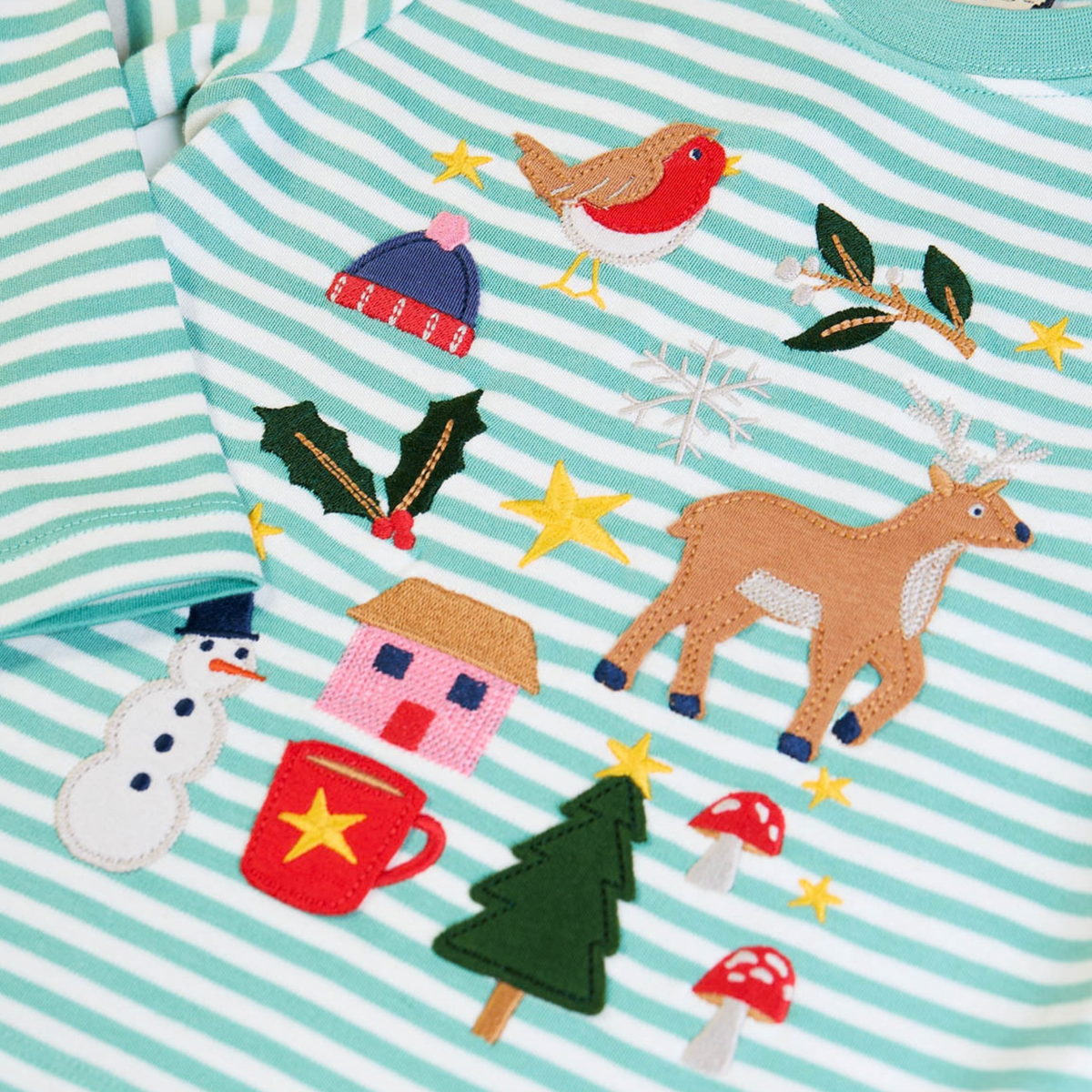 Discovery Festive Applique Long Sleeve Top Winter Moss Stripe