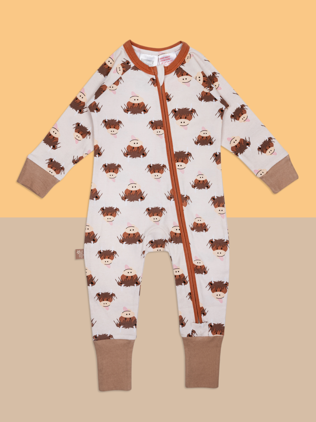 Neutral Hamish The Cow Zip-Up Romper
