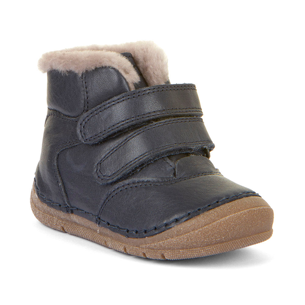 Paix Up Winter Warm Lined Dark Blue Leather First Walking Boot