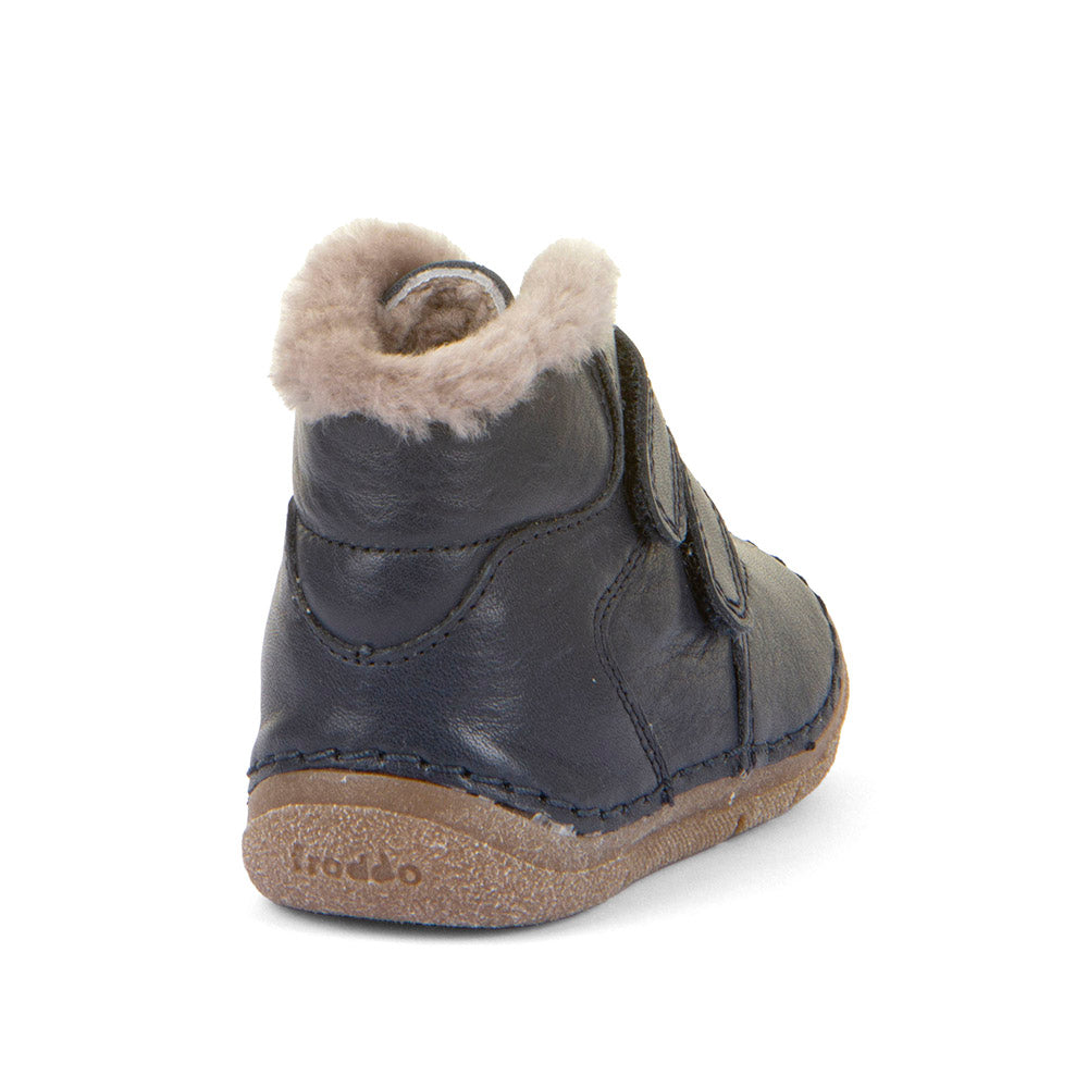 Paix Up Winter Warm Lined Dark Blue Leather First Walking Boot