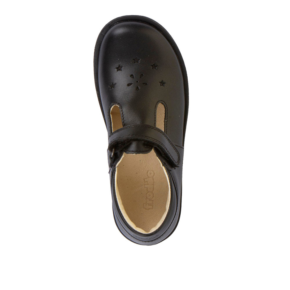 Evia Black Leather T-Bar Girl's School Shoe