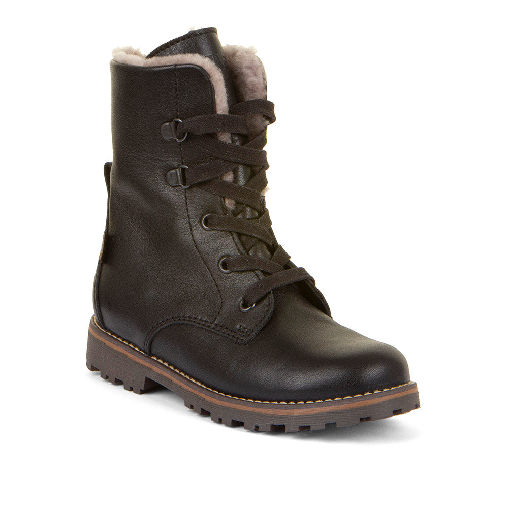 Maxine Tex Furry Waterproof Black Leather Warm Lined Lace Up Boot
