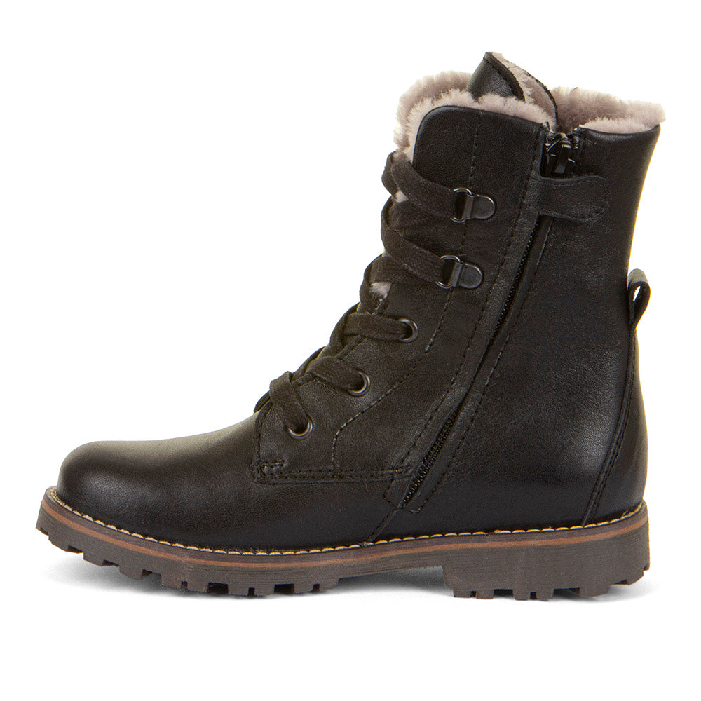 Maxine Tex Furry Waterproof Black Leather Warm Lined Lace Up Boot