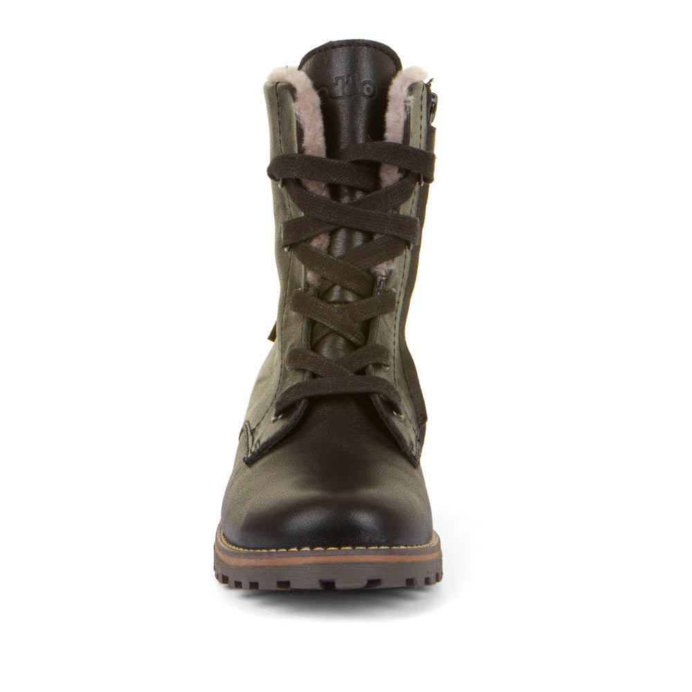 Maxine Tex Furry Waterproof Black Leather Warm Lined Lace Up Boot