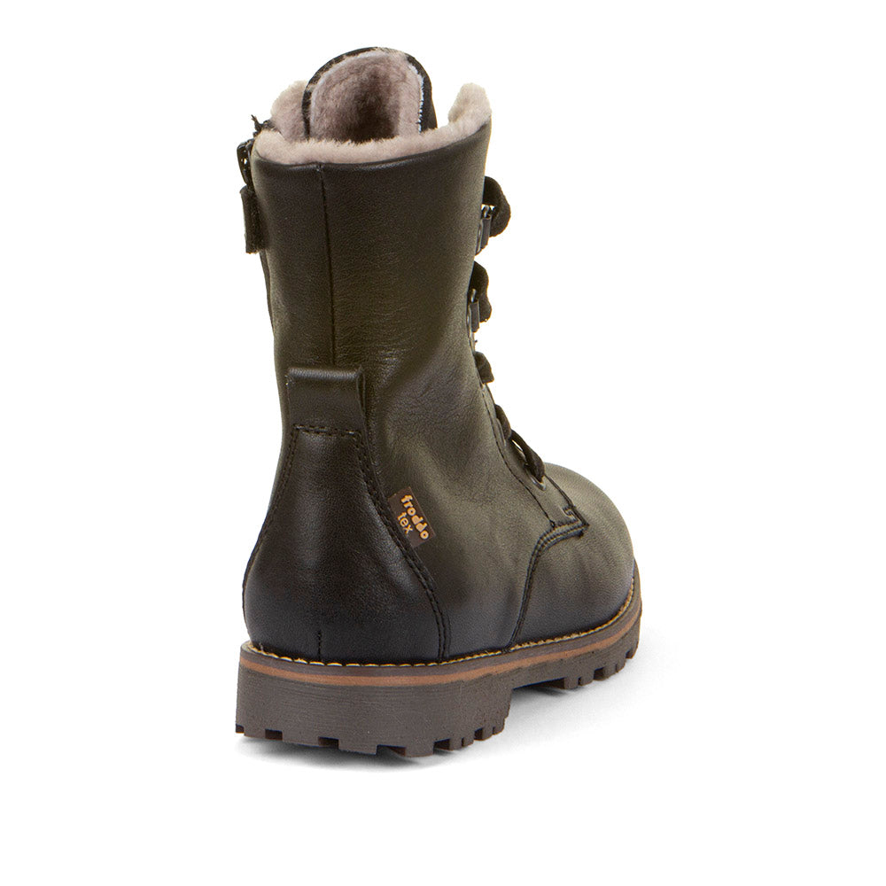 Maxine Tex Furry Waterproof Black Leather Warm Lined Lace Up Boot