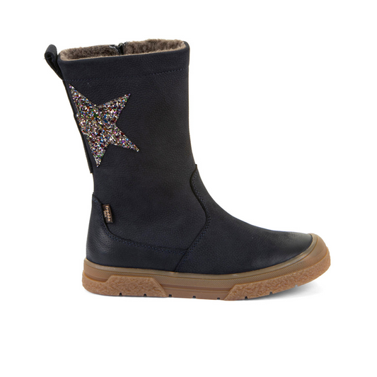 Pulse Tex Waterproof Wool Lined Navy Leather Star Boots