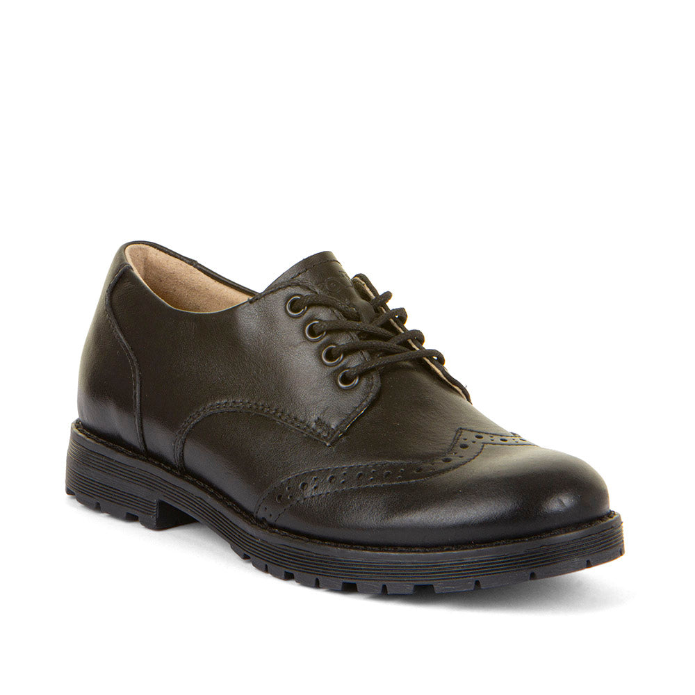 Charlie Black Leather Brogue Lace Up School Shoe