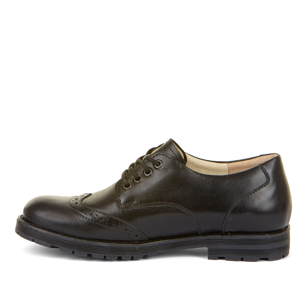 Charlie Black Leather Brogue Lace Up School Shoe