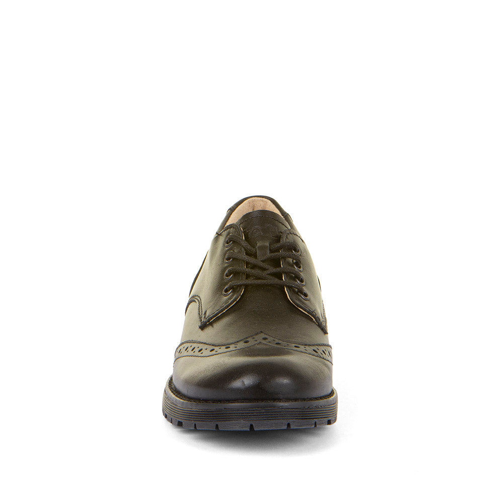 Charlie Black Leather Brogue Lace Up School Shoe