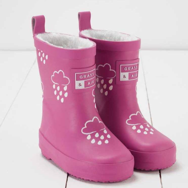 Colour Changing Teddy Fleece Lined Winter Wellie Orchid Pink with bag