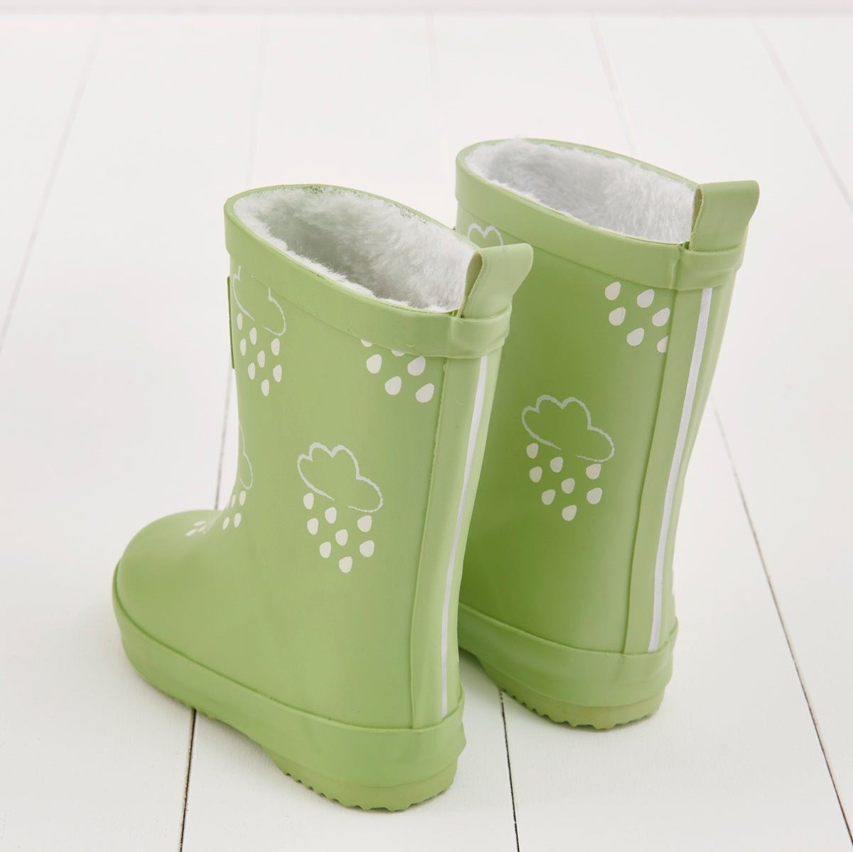 Colour Changing Teddy Fleece Lined Winter Wellie Glacial Green with bag