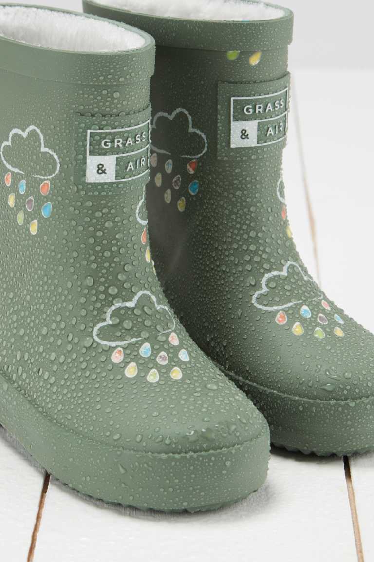 Colour Changing Teddy Fleece Lined Winter Wellie Khaki with bag